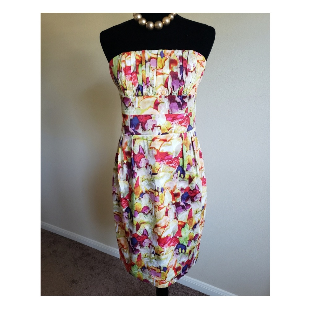 Newport News Floral Strapless Midi Dress
